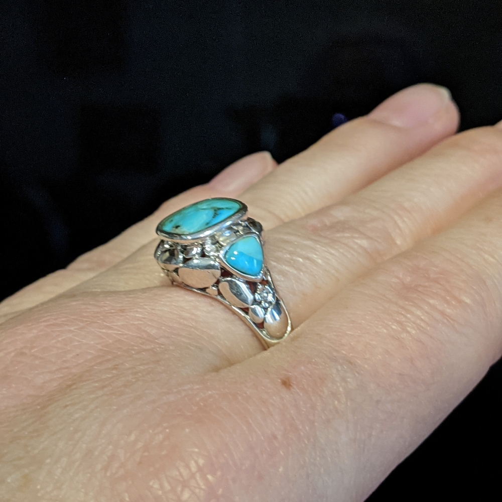 Natural Kingman Turquoise .925 silver ring, size 8 - Picture 8 of 12